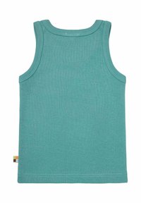 Canotta turchese in cotone. Presenta un collo rotondo e ampie aperture per le braccia. Include un piccolo etichetta multicolore all'orlo.