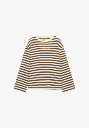 PULL&BEAR, OVERSIZE STRIPED WITH CONTRAST SLOGAN - T-SHIRT - Top s dlhým rukávom - brown