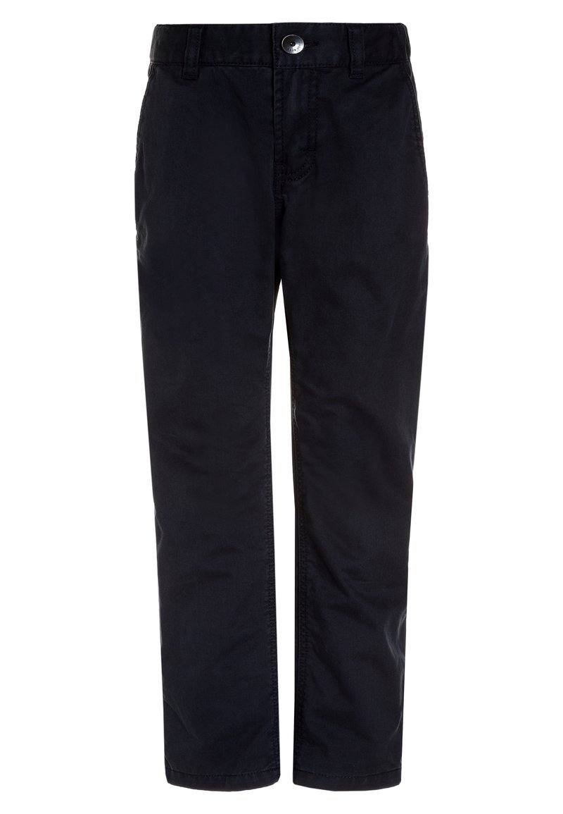 Námorně modré kalhoty z bavlny, s rovným střihem, zapínáním na knoflík a předními kapsami. Hladký materiál s minimálními detaily.