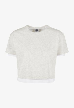 Halehall hall t-särk heledast hallist pehmest tekstureeritud kangast. Omab lühikesi varrukaid ja kontrastset valget ääret allservas.