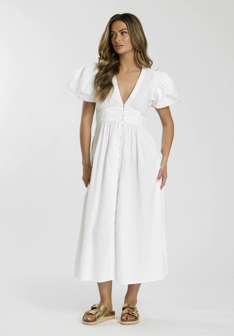 South Beach PUFF SLEEVE MIDI - Shirt dress - white - Zalando