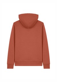 Rustkleurige hoodie, met een ontspannen pasvorm, lange mouwen en een zachte textuur. Geen voordetails of zichtbare zakken.
