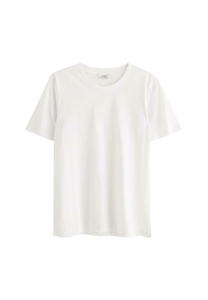 T-shirt bianco a maniche corte realizzato in cotone con scollatura rotonda. Presenta una trama liscia e senza motivi o accenti visibili.