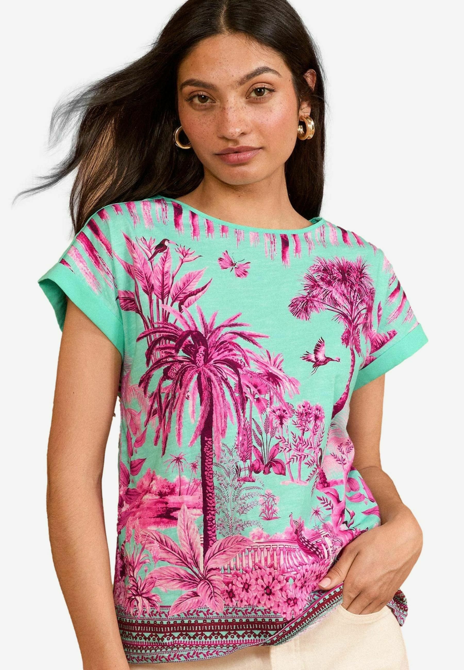 Love Roses CREW NECK Print T-shirt blue and pink tropical