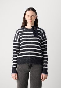Scotch & Soda STRIPE TIE NECK - Strickpullover - sky captain