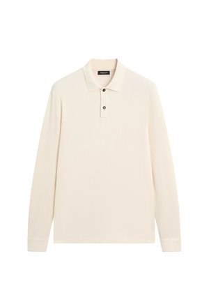 Massimo Dutti, Ribbed knit polo shirt with cotton - Langærmet T-shirt - beige