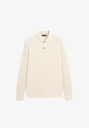 Massimo Dutti, Ribbed knit polo shirt with cotton - Langærmet T-shirt - beige
