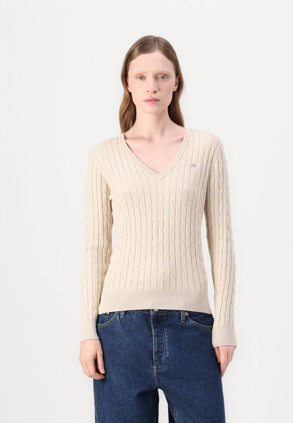 CABLE V NECK - Jumper - seed melange
