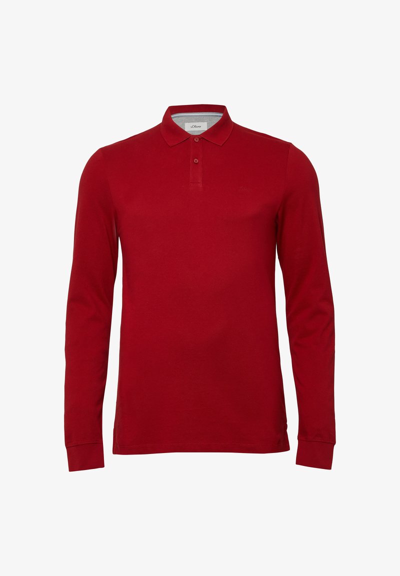 Langarm-Polohemd in leuchtendem Rot, aus Baumwolle gefertigt. Verfügt über einen klassischen Kragen, eine Drei-Knopf-Leiste und dezente Logo-Stickerei.