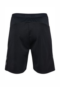 Svarta träningsshorts med ett mesh-midjeband, som har en slät yta och en logotyp på baksidan. Kort längd, normal passform.