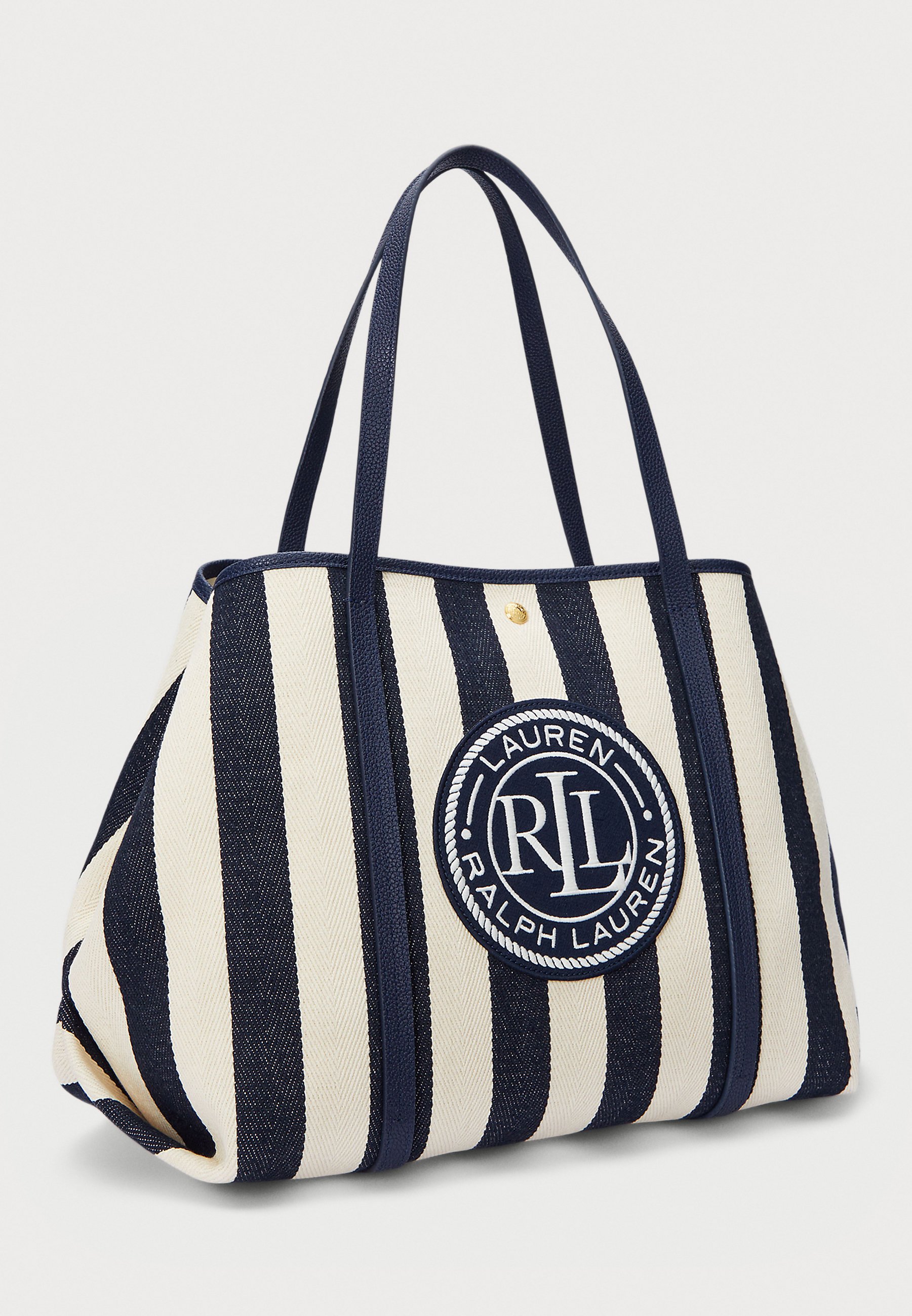 送関込☆RALPH LAUREN STRIPED HERRINGBONE LARGE EMERIE TOTE Striped Herringbone Large Emerie Tote