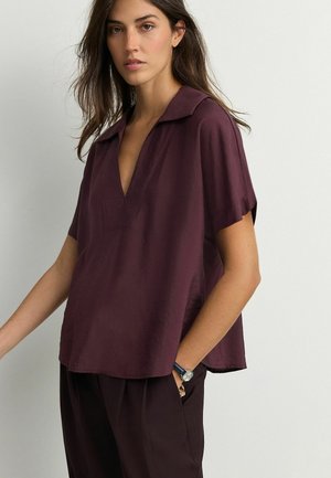 Next SHORT SLEEVE V-NECK OVERHEAD WITH COLLAR - Bluse - red burgundy