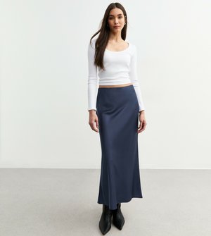 TEXTURED MIDI SLIP - Jupe crayon - navy