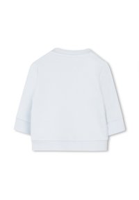 Felpa azzurra chiara con maniche lunghe, polsini a costine e scollatura rotonda. Presenta una texture di tessuto morbido e un design semplice.