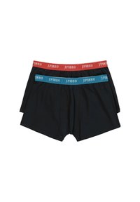 Černé boxerky s elastickým pasem v červené a modré barvě, s bílým nápisem "JP1880". Jemný materiál, klasický střih.