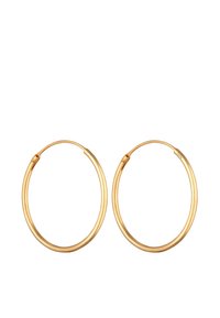 Orecchini a cerchio in oro con una finitura liscia e lucida. Forma ovale con un design sottile, dotati di una chiusura sicura.