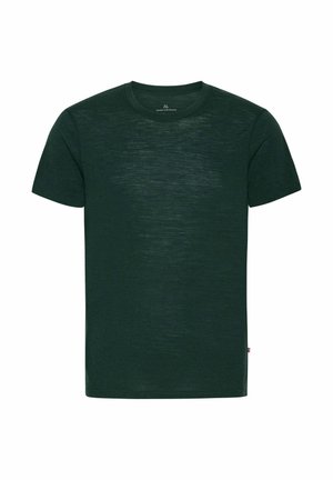 Dark green short-sleeve t-shirt with a crew neckline. Made from a soft fabric with a subtle texture and a relaxed fit.