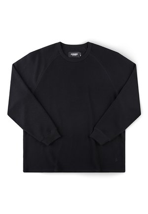 Μαύρο φούτερ με μακριά μανίκια και στρογγυλή λαιμόκοψη, με ριμπ μανσέτες και μικρό λογότυπο κοντά στο κάτω μέρος.