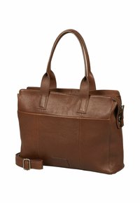 Borsa tote in pelle marrone con texture, dotata di doppio manico, tracolla rimovibile e chiusura superiore con zip.