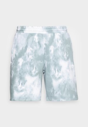 Helle grüne und weiße Batik-Shorts aus weichem Stoff, mit einem elastischen Bund und einem kleinen Markenlogo auf der linken Seite.