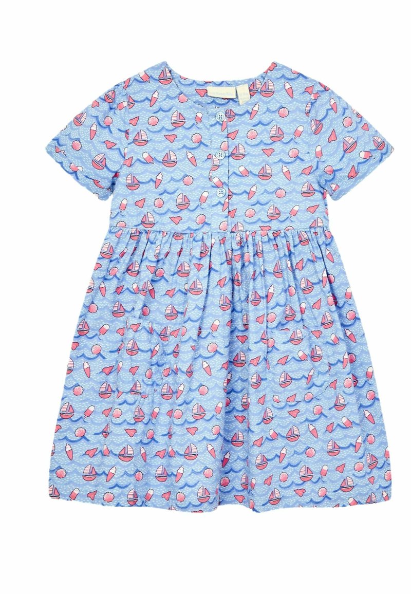 JoJo Maman Bébé - NAUTICAL WAVE BUTTON FRONT - REGULAR FIT - Jurk - blue nautical wave, Vergroten