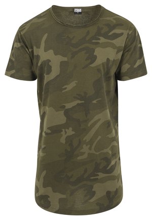 Urban Classics CAMO SHAPED LONG TEE - T-shirts print - olive