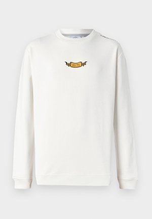 Weißer Sweatshirt aus Baumwolle mit langen Ärmeln. Verfügt über ein zentrales gesticktes Logo mit dekorativen Elementen. Gerippte Bündchen und Halsausschnitt.