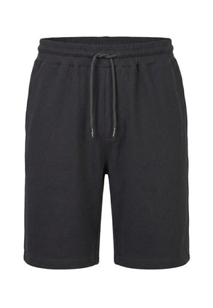 Schwarze, mittellange Freizeithosen mit elastischem Bund und verstellbarem Kordelzug, entworfen für Komfort und den täglichen Gebrauch.