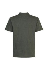 Korte mouwen polo shirt in donker olijf groen. Gemaakt van textiel met een klassieke kraag en een rechte zoom, zonder zichtbare logo's of patronen.