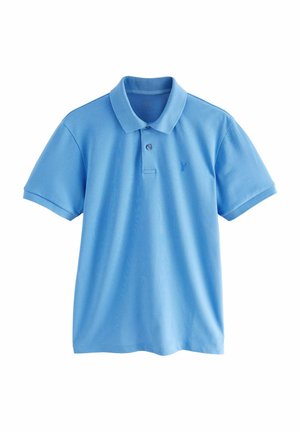 Light blue polo shirt made of cotton with a classic collar, two-button placket, short sleeves, and a small embroidered logo on the chest.