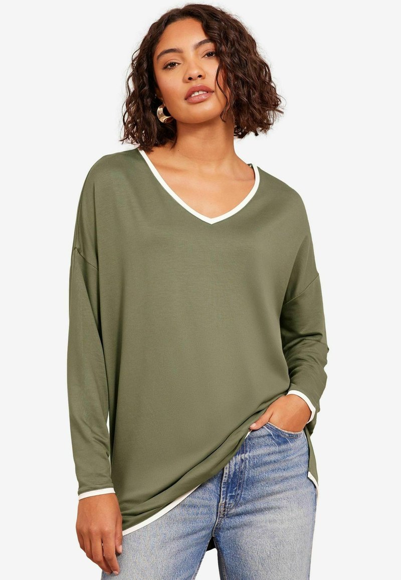 Friends Like These V-NECK LONG SLEEVE TIPPED - Ilgarankovis viršutinės dalies drabužis - khaki green