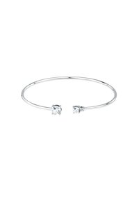 Bracciale a manica in argento con due pietre trasparenti a ciascun estremo. Design semplice e elegante con una superficie liscia e lucidata.