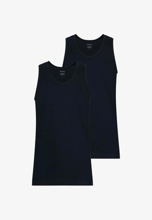 Set di due canotte nere senza maniche in cotone con un design classico a scollo a V. Caratterizzate da una texture morbida e una silhouette semplice e uniforme.