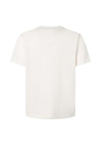 White cotton t-shirt with short sleeves and a crew neck. Smooth texture, simple design, and no visible patterns or accents.