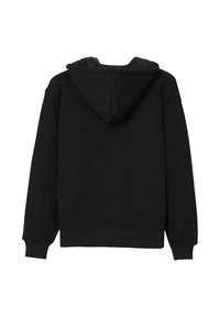 Felpa nera con cappuccio e maniche lunghe, polsini e orlo a costine, realizzata in un tessuto morbido, caratterizzata da un design semplice e minimalista.