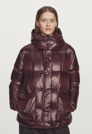 Massimo Dutti SHORT WATER-REPELLENT PUFFER WITH HOOD - Bunda z prachového peří - bordeaux