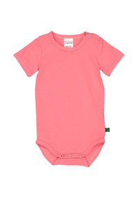Korte mouwen bodysuit in helderroze katoen met drukknoopsluiting op de schouder en drie drukknoopjes onderaan voor eenvoudig verschonen.