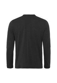 Maglietta nera a maniche lunghe realizzata in un tessuto morbido. Presenta un colletto tondo e una texture liscia, senza loghi o motivi visibili.