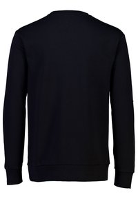 Felpa nera con maniche lunghe, colletto rotondo e una texture liscia. Nessun marchio visibile o motivi distintivi sul retro.