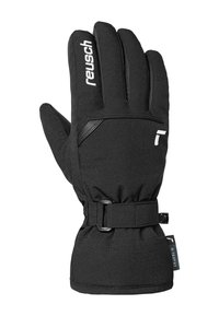 Schwarze isolierte Handschuhe mit strukturierter Oberfläche, elastischem Bündchen und verstellbarem Riemen. Mit Logo auf der Außenseite und verstärktem Daumenbereich.