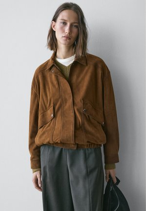 WITH POCKETS  - Leather jacket - brown