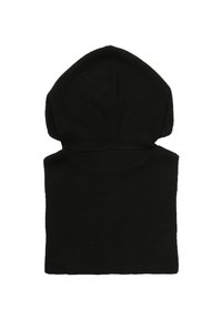 Mustat neulotut hupparit, joissa on pehmeä rakenne, pitkät hihat ja pyöreä huppu. Ominaisuuksiin kuuluu yksinkertainen muotoilu ilman lisäkuvioita tai koristeluita.