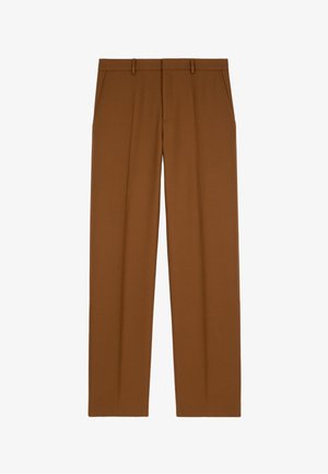 Bruine broek met een op maat gemaakt ontwerp, met een vlakke voorkant, twee zijzakken en een soepele, geweven textuur.