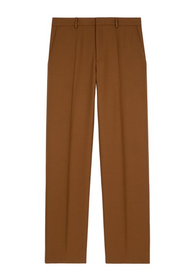 Bruine broek met een op maat gemaakt ontwerp, met een vlakke voorkant, twee zijzakken en een soepele, geweven textuur.