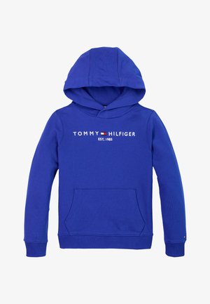 Sinine kapuutsiga pusa ees tasku, pikad varrukad ja rinnal tikitud "Tommy Hilfiger EST. 1985" logo.