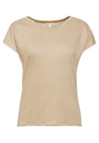 T-shirt beige a maniche corte con una texture morbida e liscia, col neckline rotondo e una vestibilità comoda. Design minimalista senza decorazioni.