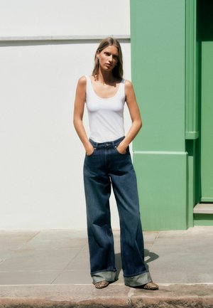 Next, PETITE FIT - BOYFRIEND TURNUP JEANS - Wide Leg - dark blue