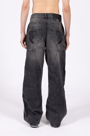 CUT BLACK WASHED  UNISEX - Široke nogavice - black washed