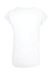 White short-sleeve T-shirt with a round neckline, soft cotton fabric, and a relaxed fit, featuring rolled sleeves and a straight hem.
