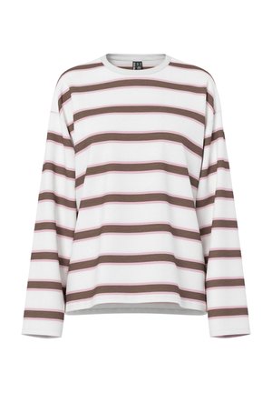 Valgete varrukatega triibuline särgi pikkadel varrukatel, millel vahelduvad pruunid ja heleroosad horisontaalsed triibud. Omadused: ümar kaelus ja lõdvestunud lõige.